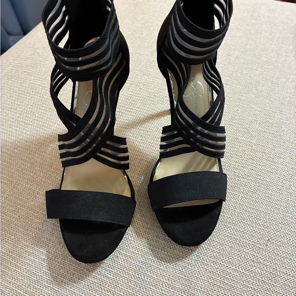 Jessica Simpson Black Strappy Zipperback Heels